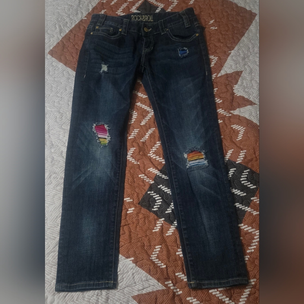 Rock & Roll Denim Jeans with Rainbow Patches